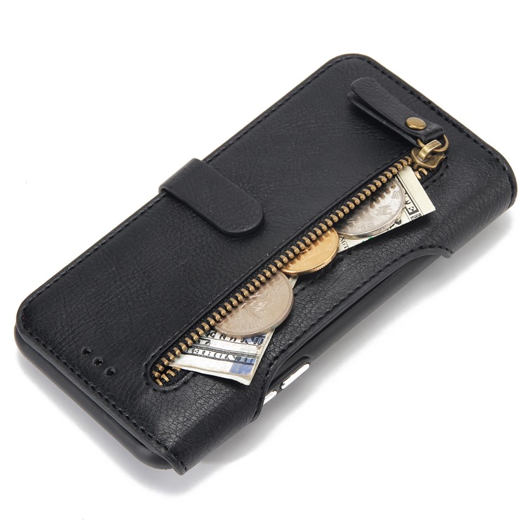 2-in-1 Zipper Pocket Leather Wallet Case + Detachable TPU Cover for iPhone 8/7 4.7 - Black-11