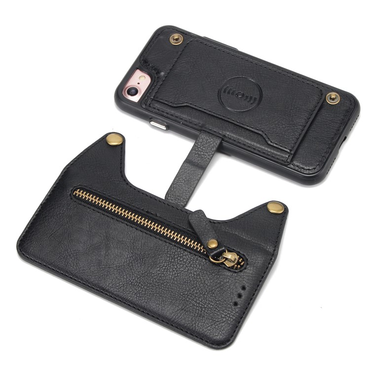 2-in-1 Zipper Pocket Leather Wallet Case + Detachable TPU Cover for iPhone 8/7 4.7 - Black-13