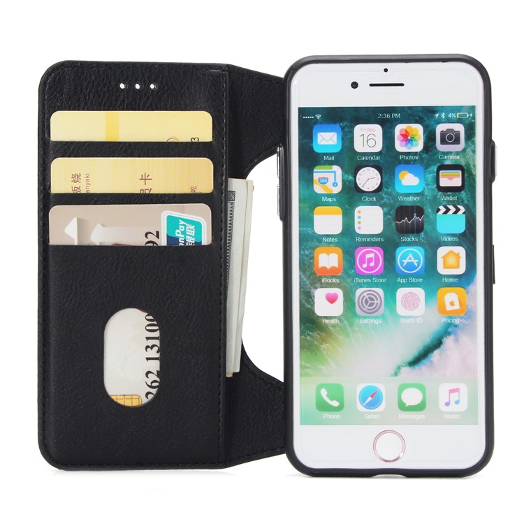 2-in-1 Zipper Pocket Leather Wallet Case + Detachable TPU Cover for iPhone 8/7 4.7 - Black-4