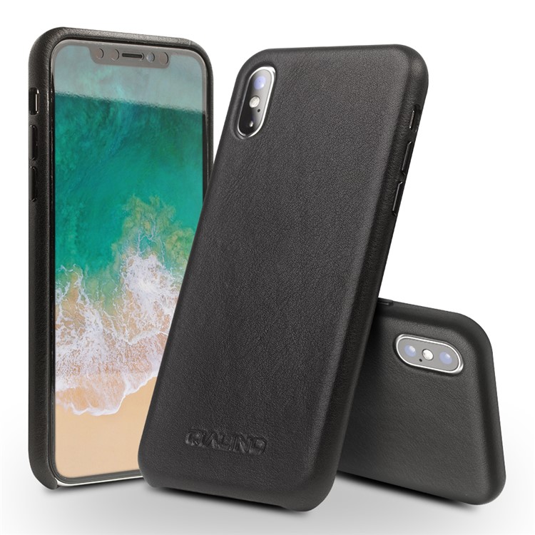 QIALINO Couro Genuíno Capa De Telefone Móvel Caso Para Iphone X / 10 - Preto-1