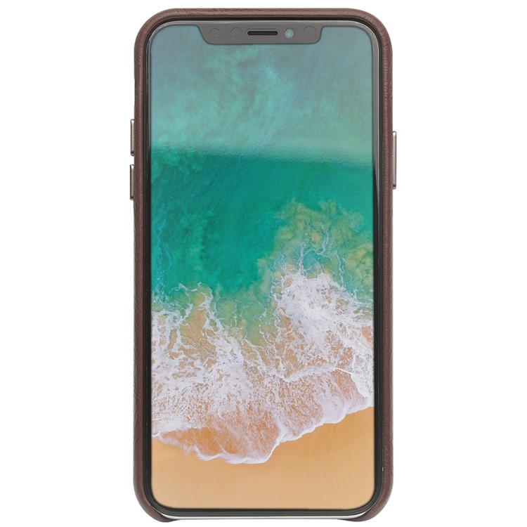 QIALINO Couro Genuíno Capa Protetora De Capa Móvel Para Iphone X / 10 - Café-3