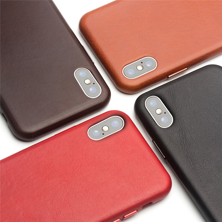 QIALINO Couro Genuíno Capa Protetora De Capa Móvel Para Iphone X / 10 - Café-5