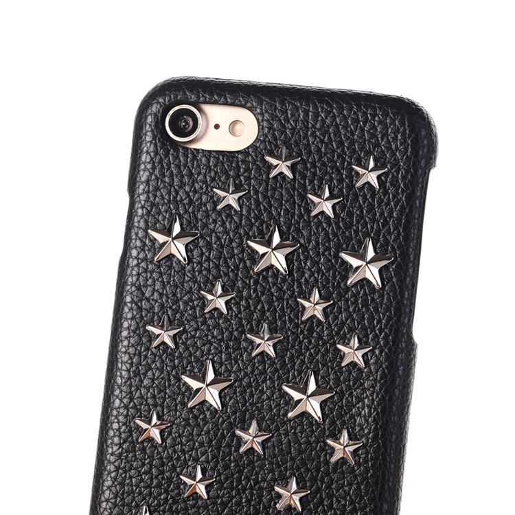 3D Star Pattern Metal Rivet Leather Coated Hard PC Case for iPhone 8/7 - Black-4