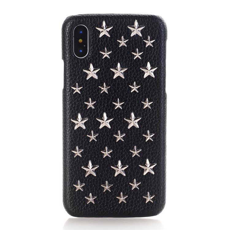 3D Star Pattern Metal Rivet Leather Coated Hard PC Case for iPhone X - Black-1