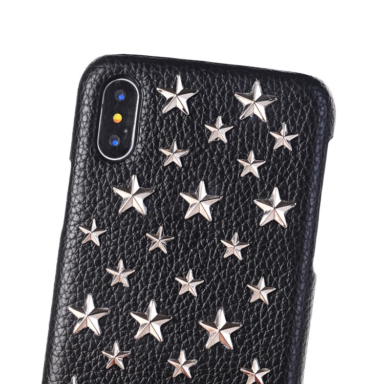 3D Star Pattern Metal Rivet Leather Coated Hard PC Case for iPhone X - Black-4
