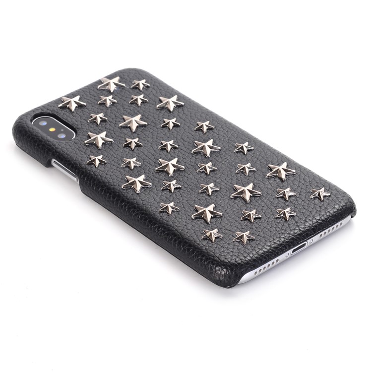 3D Star Pattern Metal Rivet Leather Coated Hard PC Case for iPhone X - Black-5