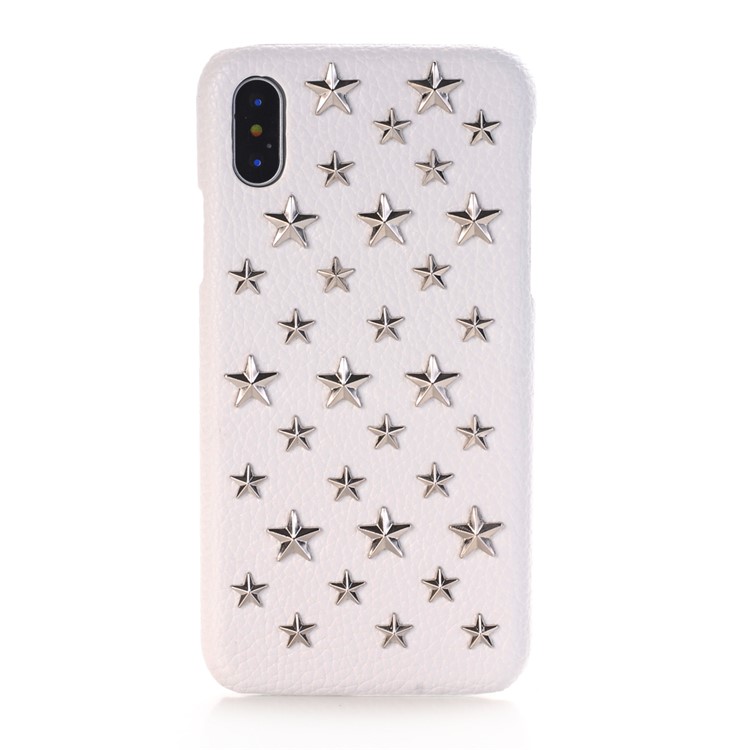 

3D Star Pattern Metal Rivet Leather Coated Hard Shell Case for iPhone X/XS 5.8- White