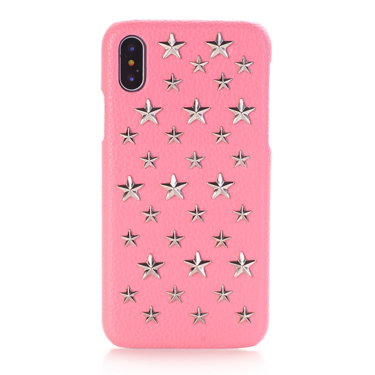 

3D Star Pattern Metal Rivet Leather Coated Hard Back Case for iPhone X/XS 5.8- Pink