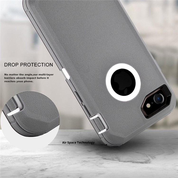 Shockproof Drop-proof Dust-proof Plastic + TPU Hybrid Phone Case for iPhone 8/7 - White + Grey-1