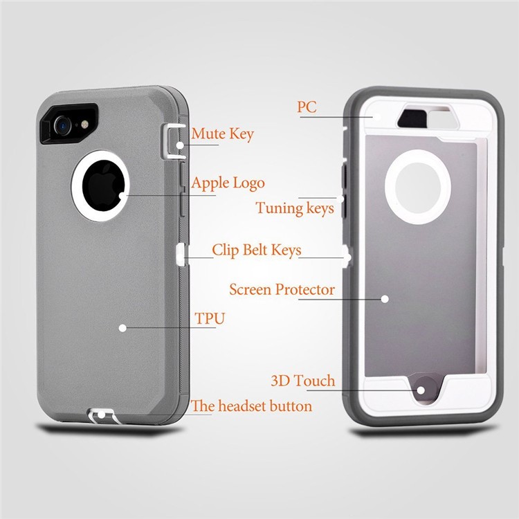 Shockproof Drop-proof Dust-proof Plastic + TPU Hybrid Phone Case for iPhone 8/7 - White + Grey-2