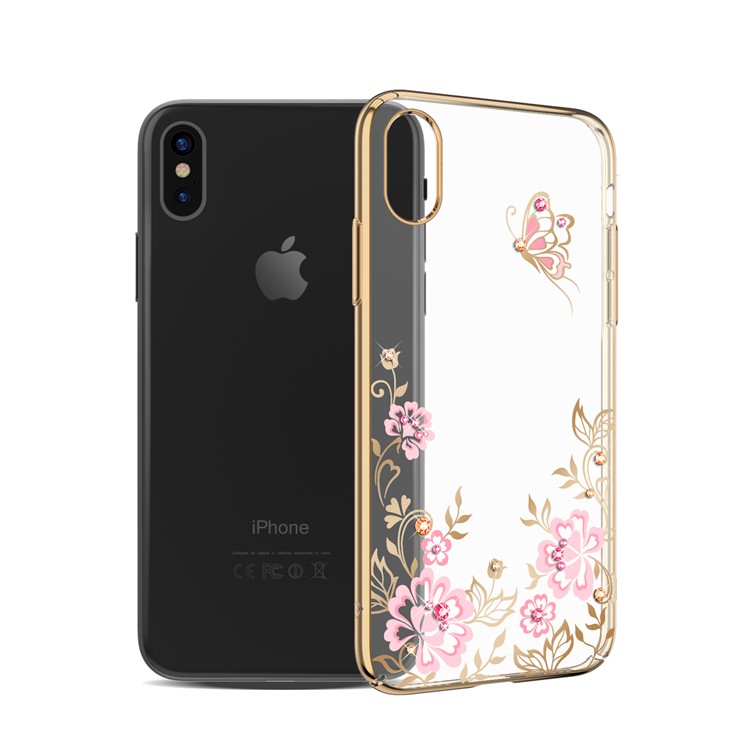 KAVARO Authorized Swarovski Diamond Flowers Butterflies Plated PC Shell for iPhone X - Gold-1