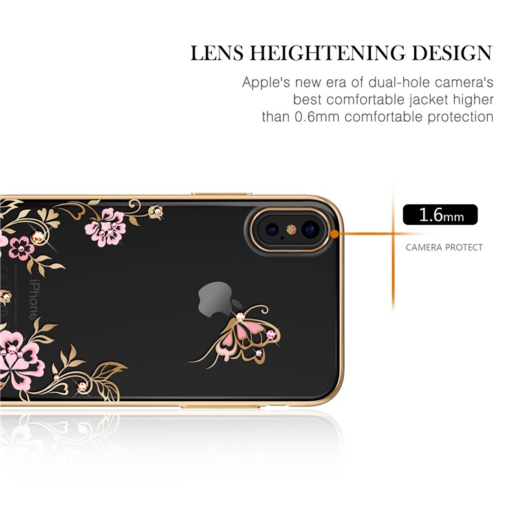 KAVARO Authorized Swarovski Diamond Flowers Butterflies Plated PC Shell for iPhone X - Gold-4