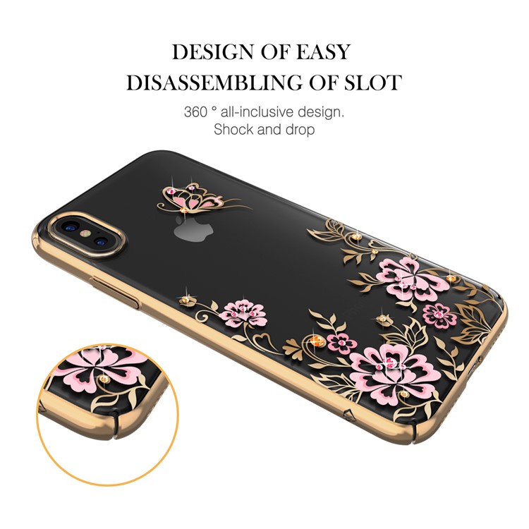 KAVARO Authorized Swarovski Diamond Flowers Butterflies Plated PC Shell for iPhone X - Gold-8