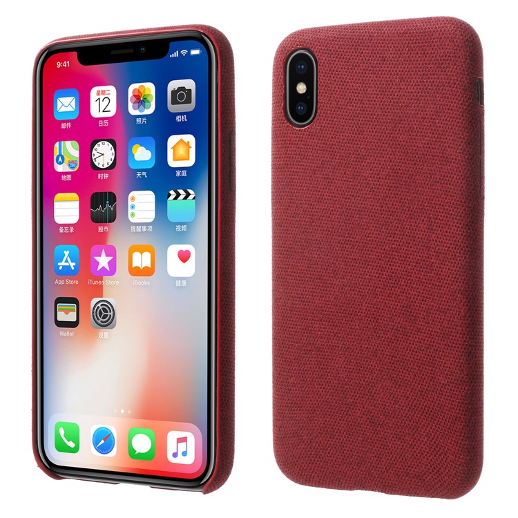 Linen Cloth Texture PU Leather Coated PC Cell Phone Cover for iPhone X - Red-1