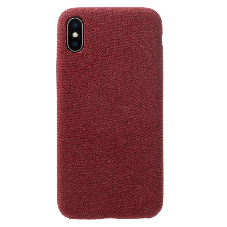 Linen Cloth Texture PU Leather Coated PC Cell Phone Cover for iPhone X - Red-2