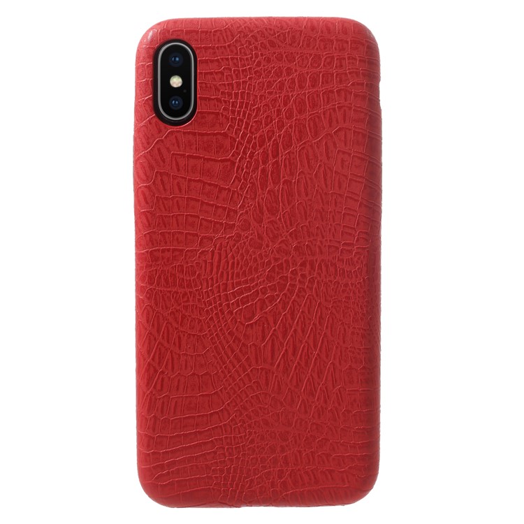 Leather Coated Crocodile Texture PC Mobile Cover for iPhone X/10 - Red-2
