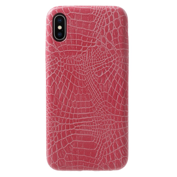 

For iPhone X(Ten) Crocodile Texture Leather Coated PC Protective Case - Pink