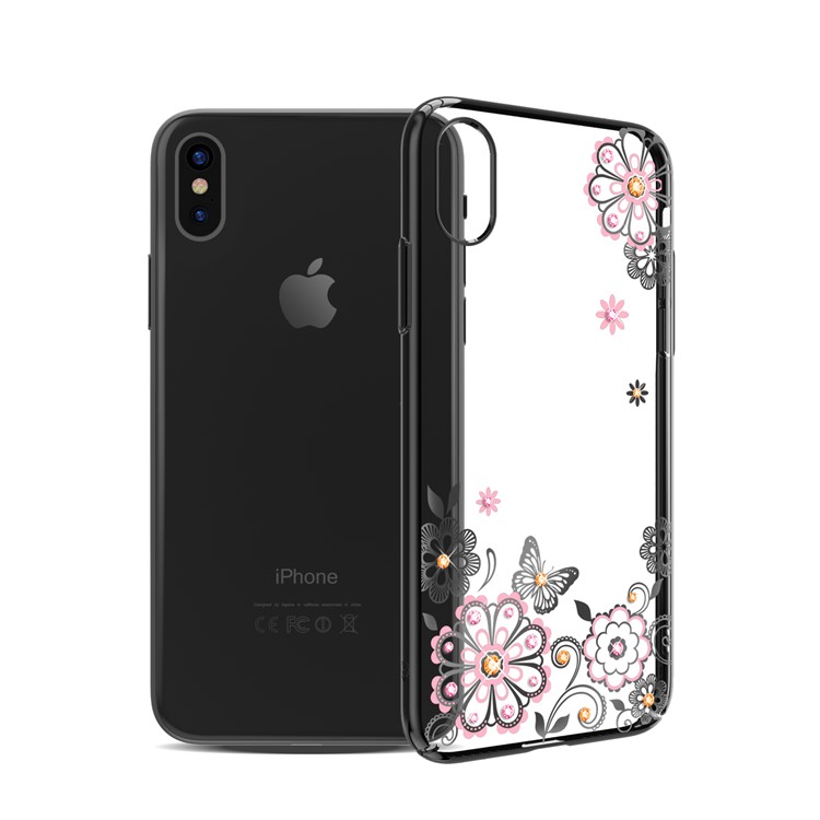 KAVARO Authorized Swarovski Rhinestone Decor Daisies Butterflies Plated PC Case for iPhone X - Black-1