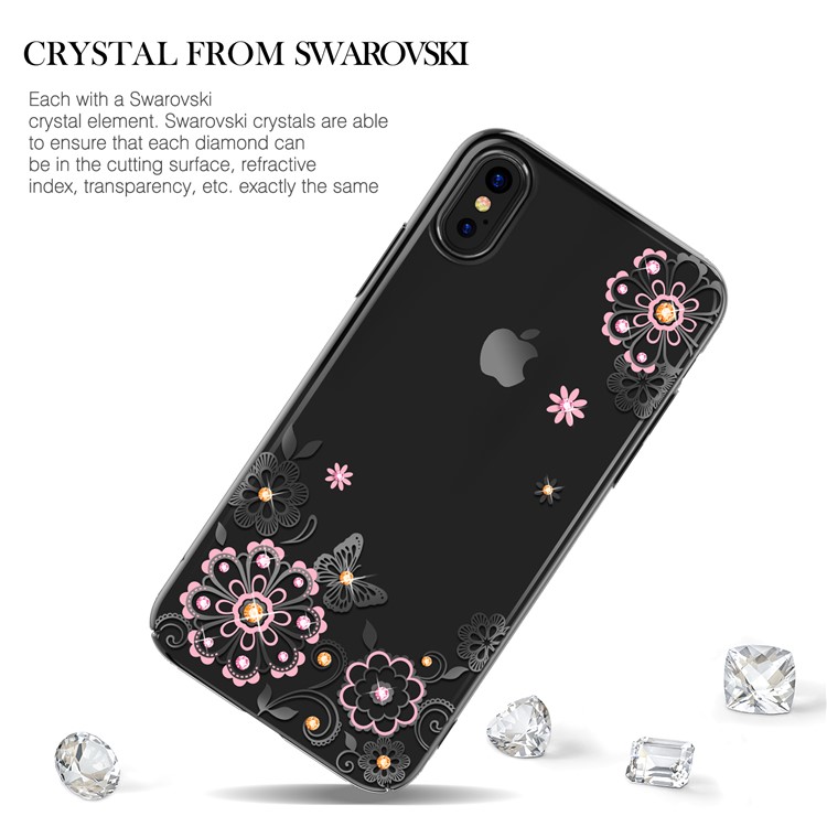 KAVARO Authorized Swarovski Rhinestone Decor Daisies Butterflies Plated PC Case for iPhone X - Black-2