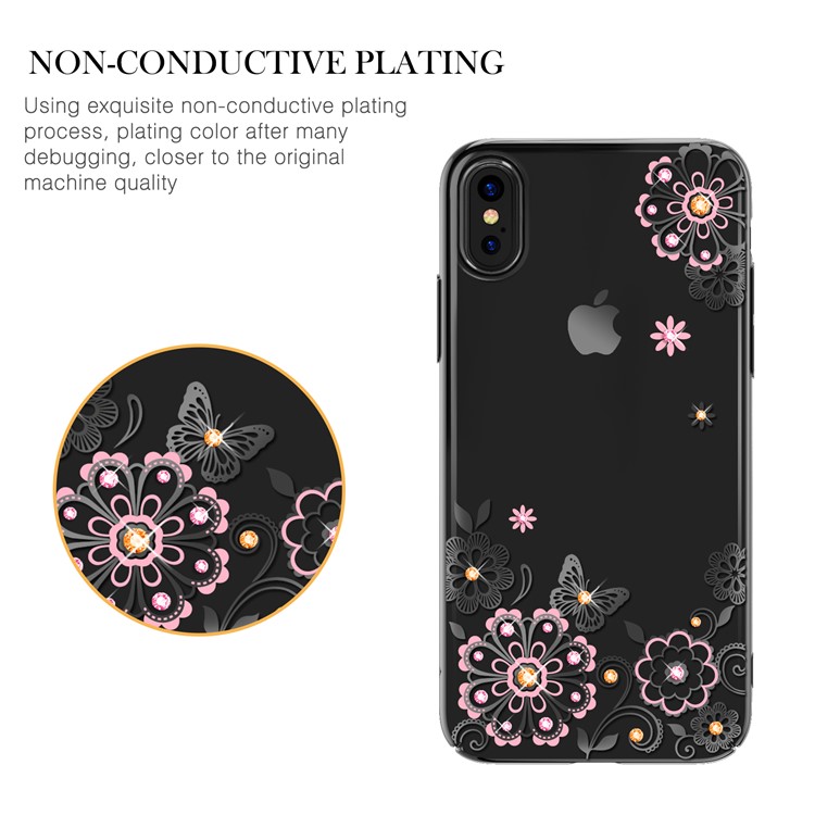 KAVARO Authorized Swarovski Rhinestone Decor Daisies Butterflies Plated PC Case for iPhone X - Black-3