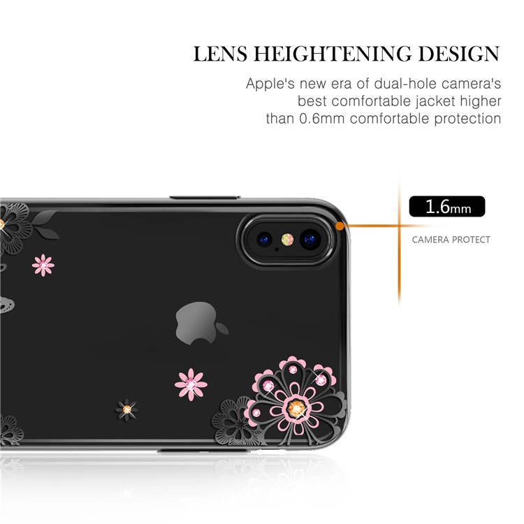 KAVARO Authorized Swarovski Rhinestone Decor Daisies Butterflies Plated PC Case for iPhone X - Black-4