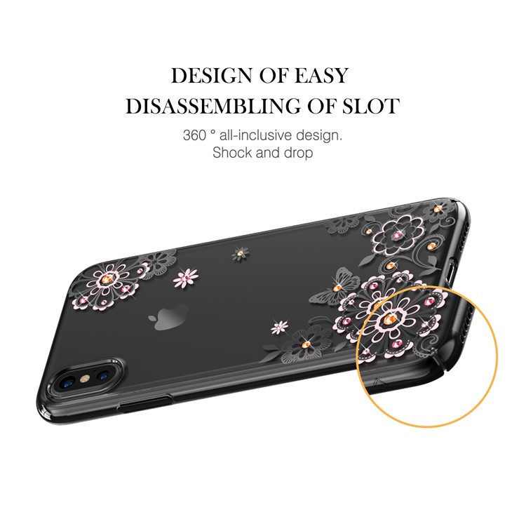 KAVARO Authorized Swarovski Rhinestone Decor Daisies Butterflies Plated PC Case for iPhone X - Black-8