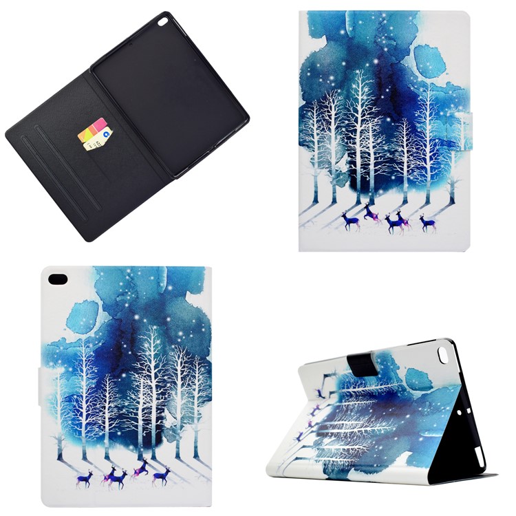 Patterned Leather Card Holder Stand Flip Case for iPad Air 2 / Air / iPad 9.7-inch (2017) - Winter Forest-1