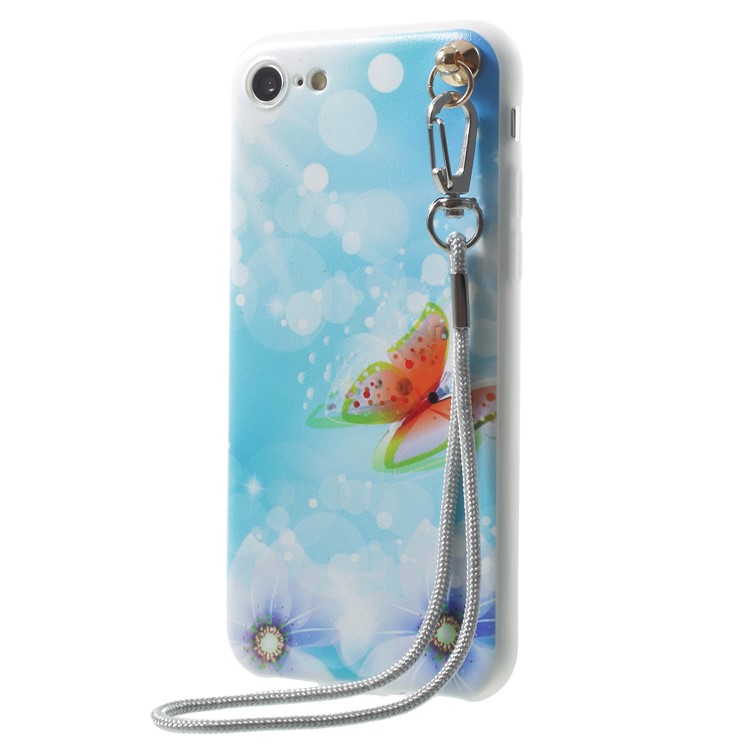 

Pattern Printing TPU Mobile Phone Casing for iPhone 8/7 4.7-inch with Lanyard - Butterfly and Blue Sky, iPhone 8