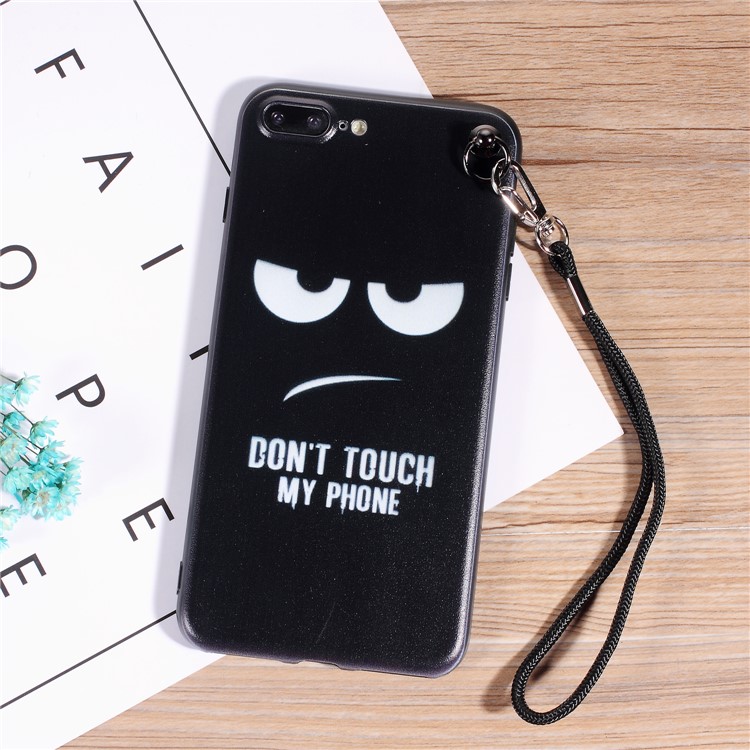 Pattern Printing TPU Gel Case for iPhone 8 Plus / 7 Plus with Lanyard - Do Not Touch My Phone-1