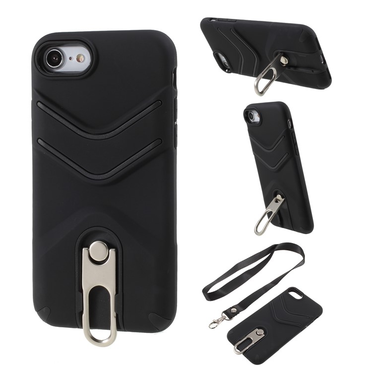 TPU PC Slim Hybrid Cover with Metal Kickstand for iPhone 8 / 7 4.7 inch - Black-1