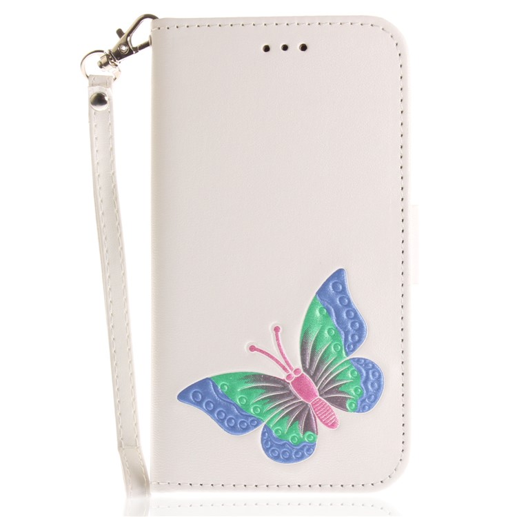 Hand Painted Imprint Butterfly Leather Wallet Cell Phone Casing Cover for iPhone X - White-2