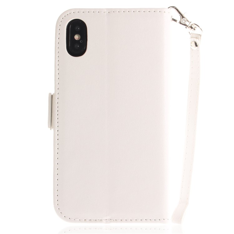 Hand Painted Imprint Butterfly Leather Wallet Cell Phone Casing Cover for iPhone X - White-3