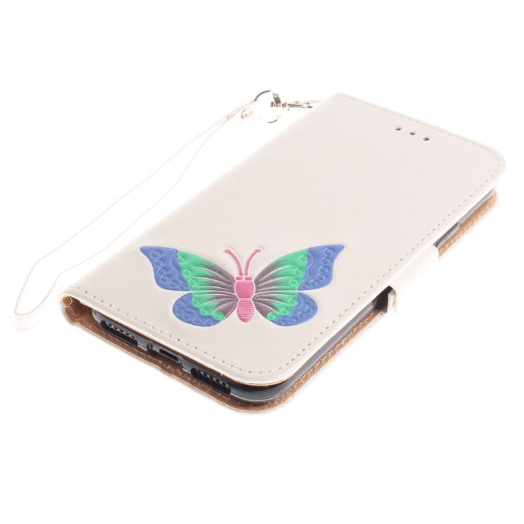 Hand Painted Imprint Butterfly Leather Wallet Cell Phone Casing Cover for iPhone X - White-6