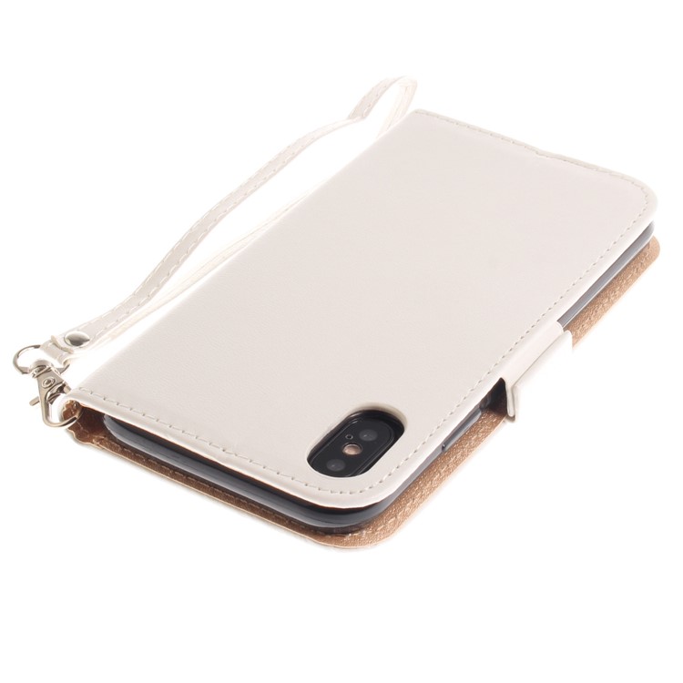 Hand Painted Imprint Butterfly Leather Wallet Cell Phone Casing Cover for iPhone X - White-7