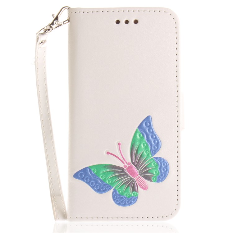 Hand Painted Imprint Butterfly Leather Wallet Phone Casing Cover for iPhone 8 / 7 4.7 inch - White-2