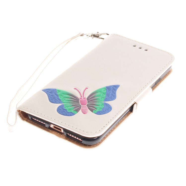Hand Painted Imprint Butterfly Leather Wallet Phone Casing Cover for iPhone 8 / 7 4.7 inch - White-6