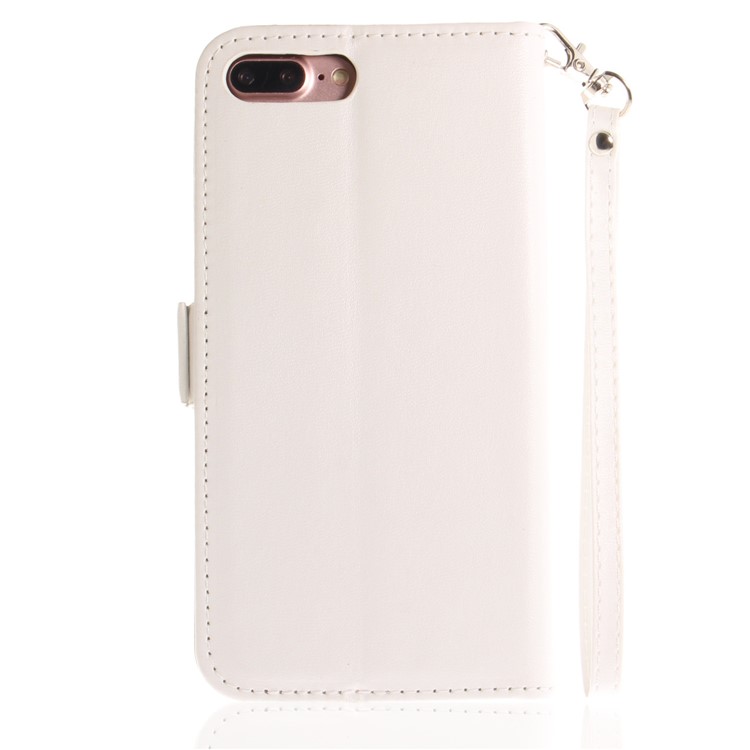 Hand-painted Butterfly Pattern Leather Wallet Case with Strap for iPhone 8 Plus / 7 Plus - White-3