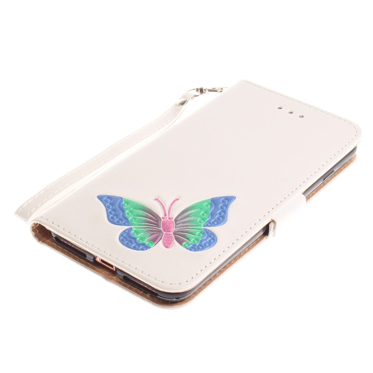 Hand-painted Butterfly Pattern Leather Wallet Case with Strap for iPhone 8 Plus / 7 Plus - White-6