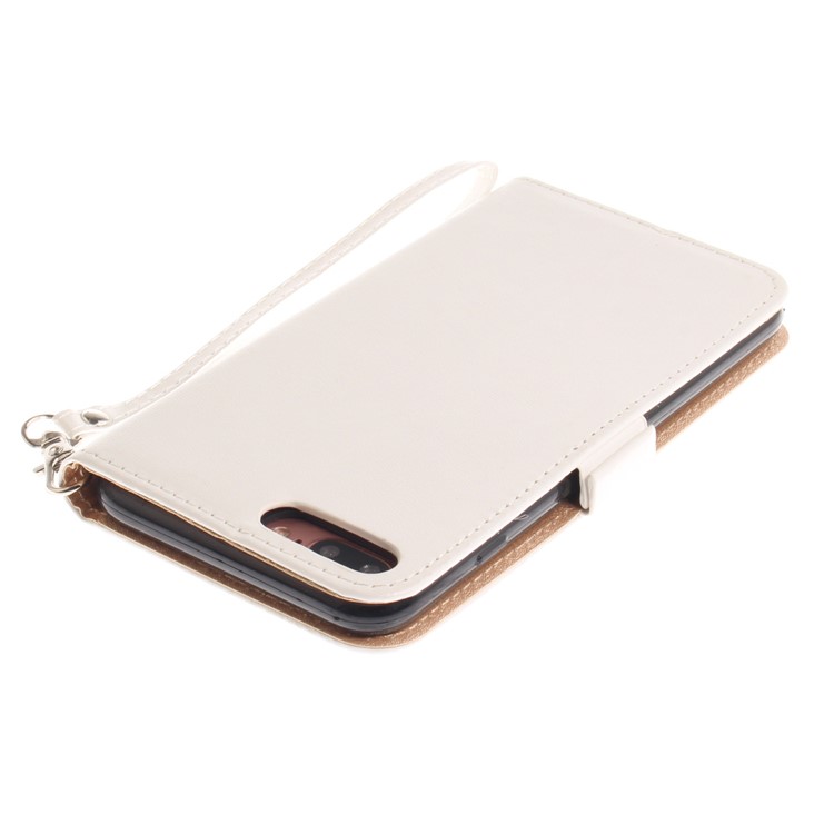 Hand-painted Butterfly Pattern Leather Wallet Case with Strap for iPhone 8 Plus / 7 Plus - White-7