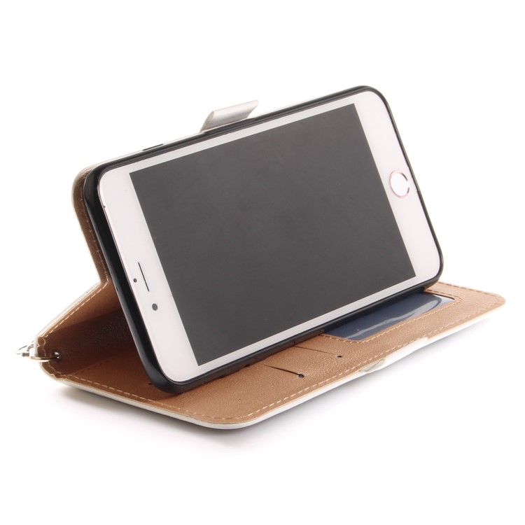 Hand-painted Butterfly Pattern Leather Wallet Case with Strap for iPhone 8 Plus / 7 Plus - White-8