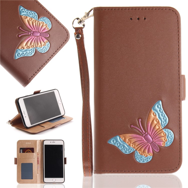 

Hand-painted Butterfly Pattern Stand Leather Cellphone Case for iPhone 8 Plus / 7 Plus - Brown