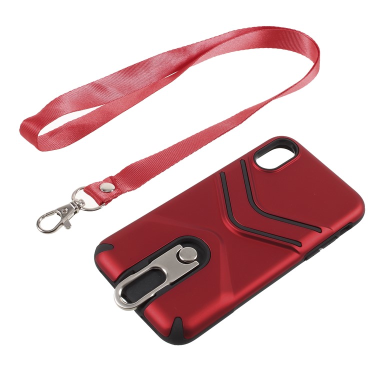 TPU PC Hybrid Phone Cover Case with Metal Kickstand for iPhone X(Ten) - Red-4