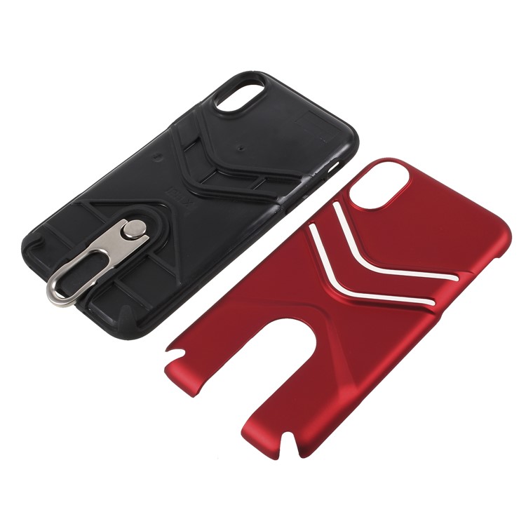 TPU PC Hybrid Phone Cover Case with Metal Kickstand for iPhone X(Ten) - Red-5
