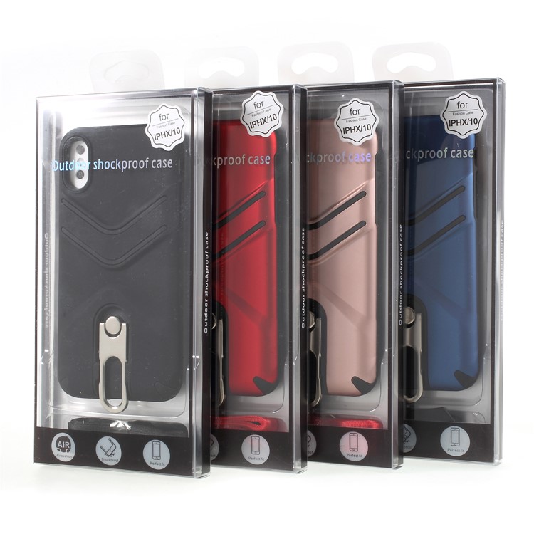 TPU PC Hybrid Phone Cover Case with Metal Kickstand for iPhone X(Ten) - Red-6