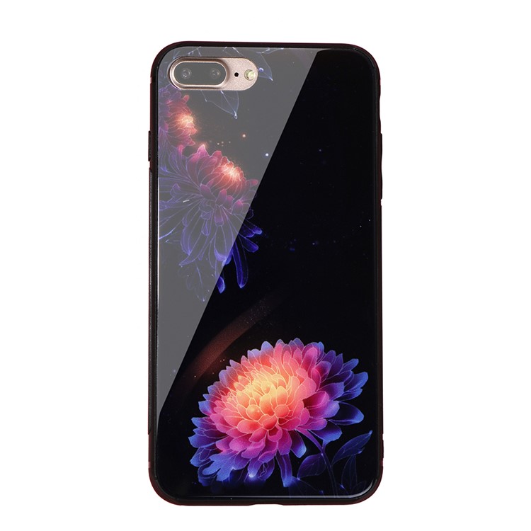 9H Tempered Glass Back + Soft TPU Edges Mobile Phone Cover for iPhone 8 Plus / 7 Plus - Gradient Flower-1