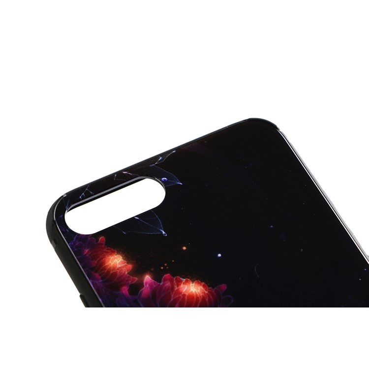 9H Tempered Glass Back + Soft TPU Edges Mobile Phone Cover for iPhone 8 Plus / 7 Plus - Gradient Flower-3