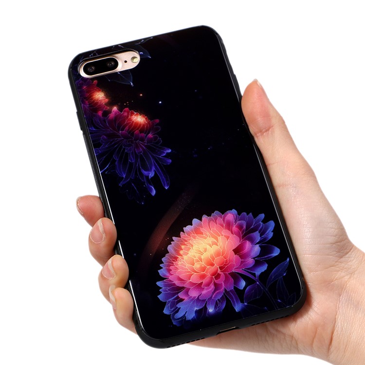 9H Tempered Glass Back + Soft TPU Edges Mobile Phone Cover for iPhone 8 Plus / 7 Plus - Gradient Flower-4