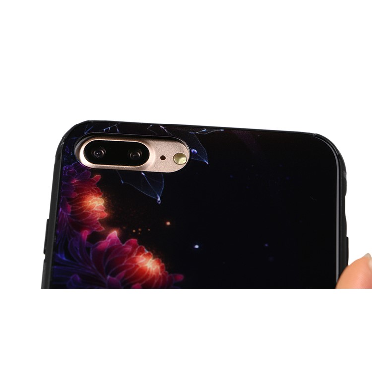 9H Tempered Glass Back + Soft TPU Edges Mobile Phone Cover for iPhone 8 Plus / 7 Plus - Gradient Flower-5