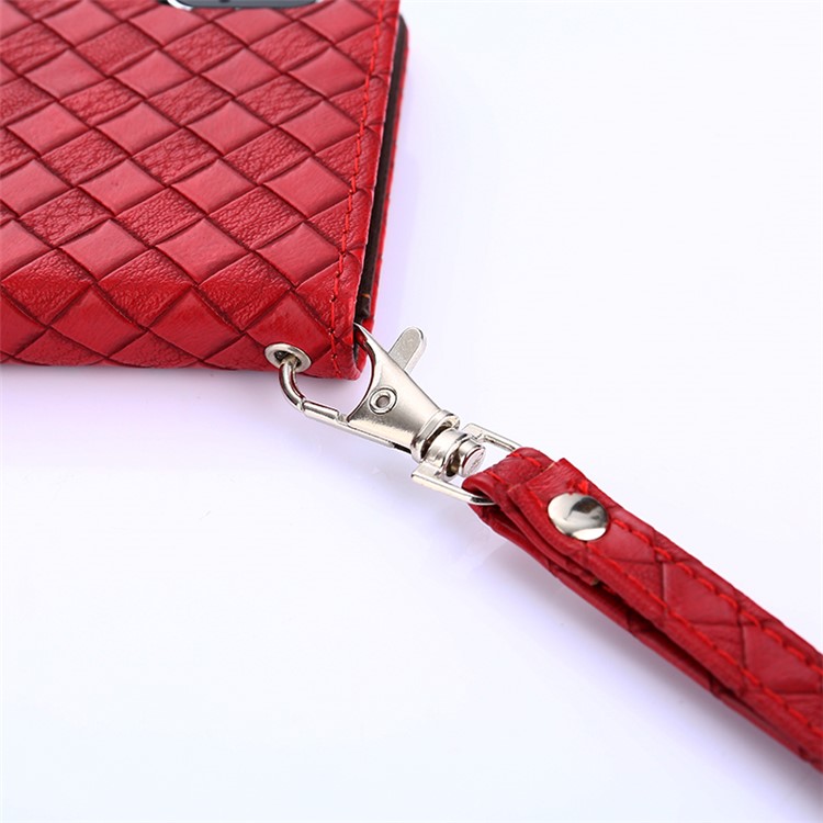 Woven Texture Wallet Magnetic Stand Leather Cell Phone Case with Strap for iPhone X - Red-10