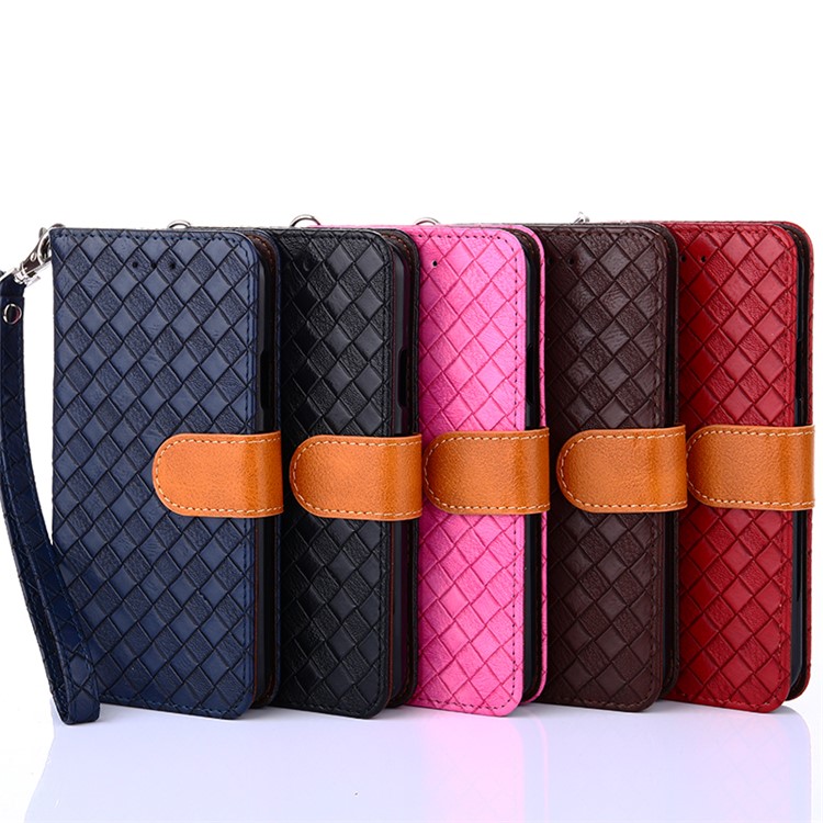 Woven Texture Wallet Magnetic Stand Leather Cell Phone Case with Strap for iPhone X - Red-11